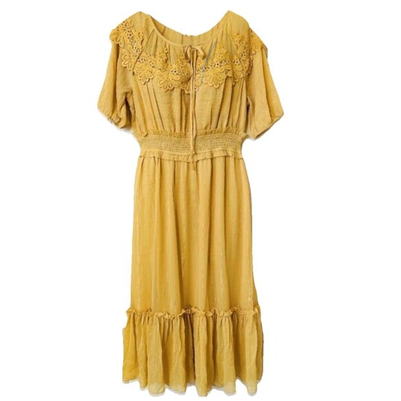 Moon River Anthropologie Rufflei Dress Sz M Milkmaid Babydoll Festival Boho Midi - Picture 1 of 11